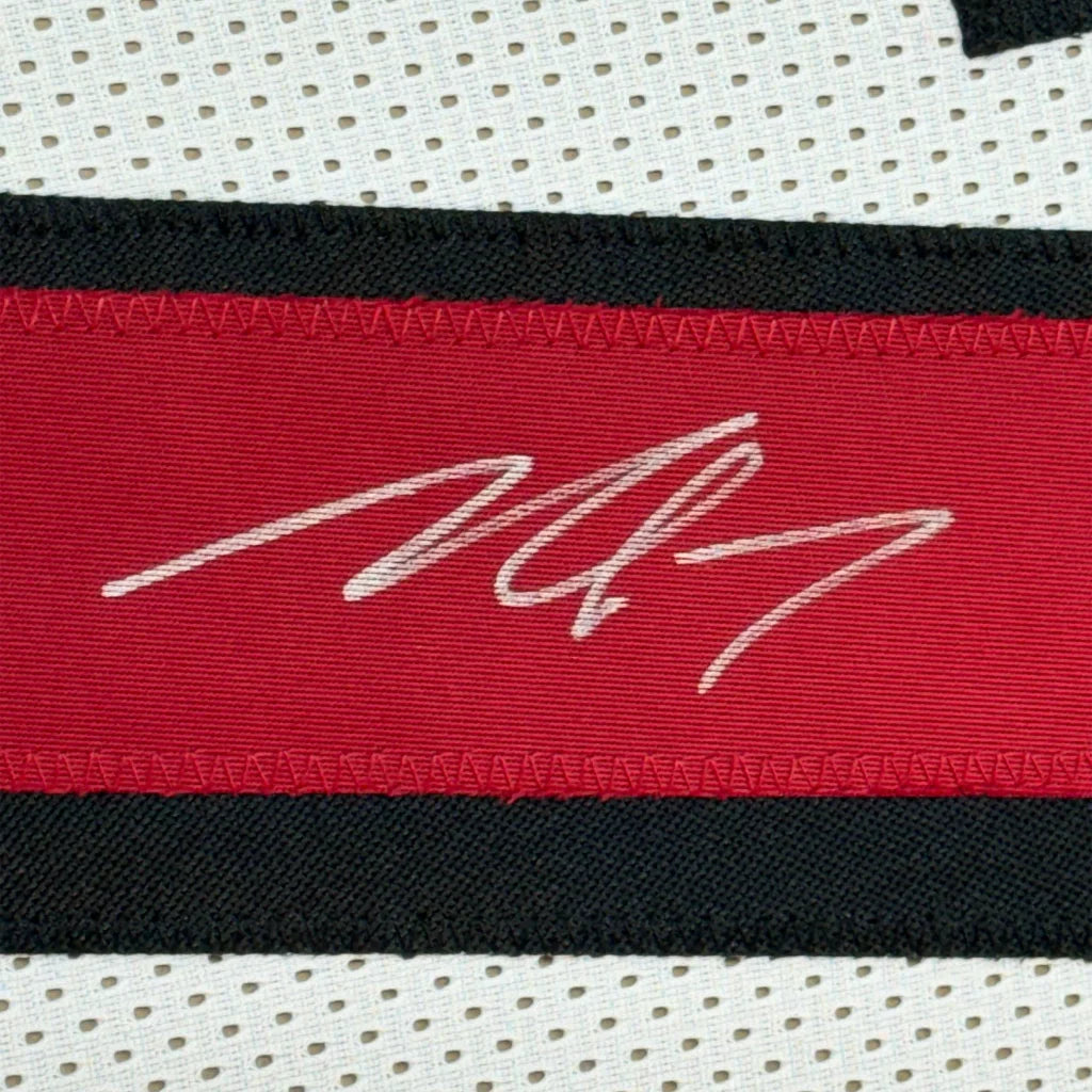 Framed Autographed Michael Mike Vick 35x39 Atlanta White Football Jersey PSA/DNA COA | Certified Authentic Signed Memorabilia | vintageantiquesgifts.com