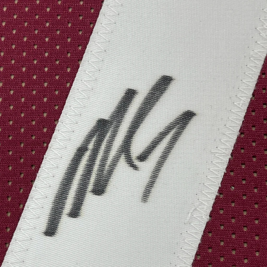 Framed Autographed Michael Mike Vick 35x39 Virginia Tech Maroon College Football Jersey PSA/DNA COA | Certified Authentic Signed Memorabilia | vintageantiquesgifts.com