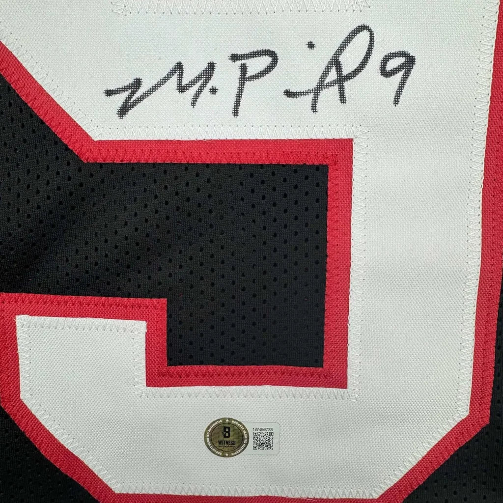 Framed Autographed Michael Penix Jr. 35x39 Atlanta Black Football Jersey Beckett BAS COA | Certified Authentic Signed Memorabilia | vintageantiquesgifts.com
