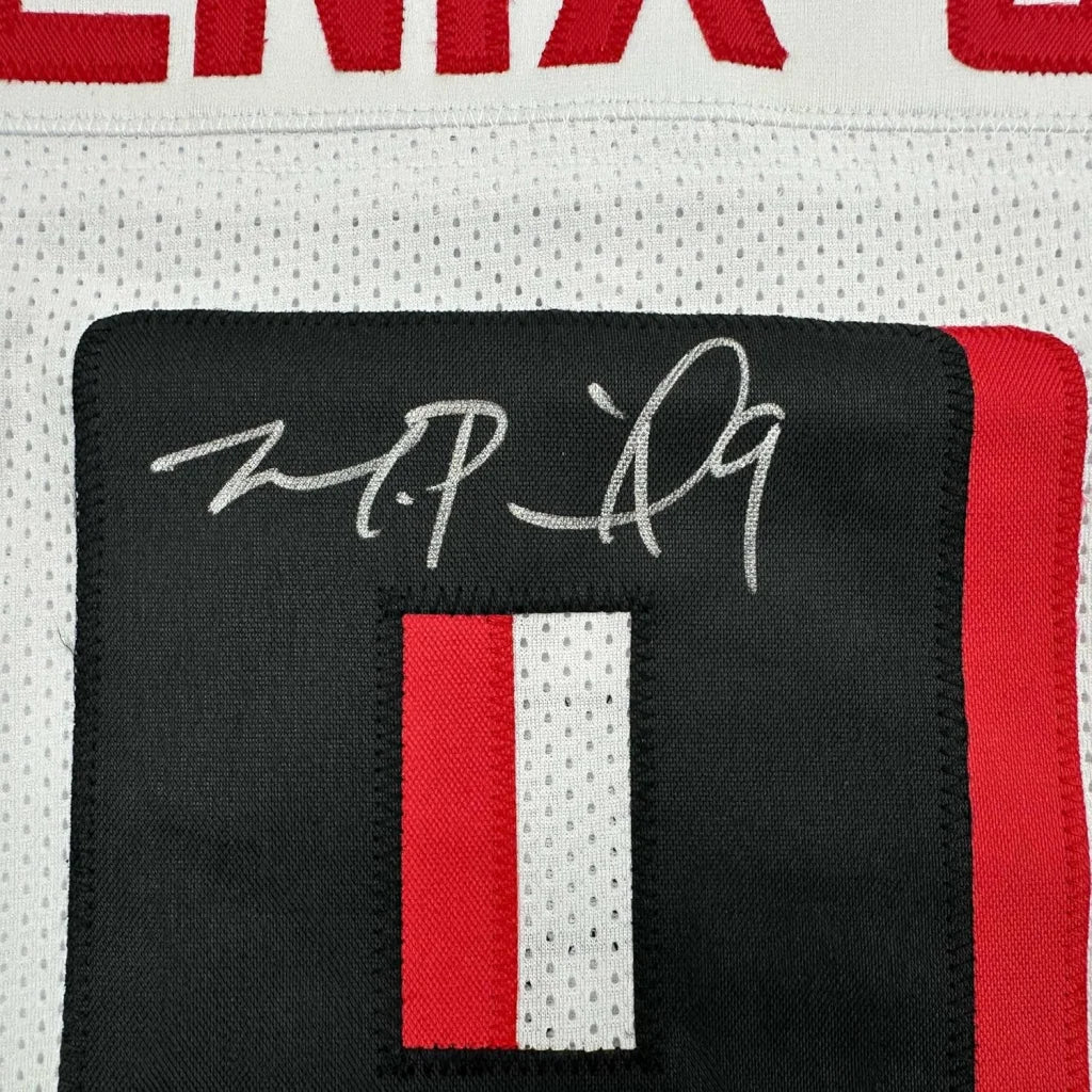 Framed Autographed Michael Penix Jr. 35x39 Atlanta White Football Jersey Beckett BAS COA | Certified Authentic Signed Memorabilia | vintageantiquesgifts.com