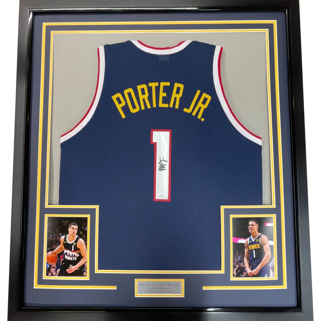 Professionally framed Denver dark blue Michael Porter Jr. autographed dark blue basketball jersey