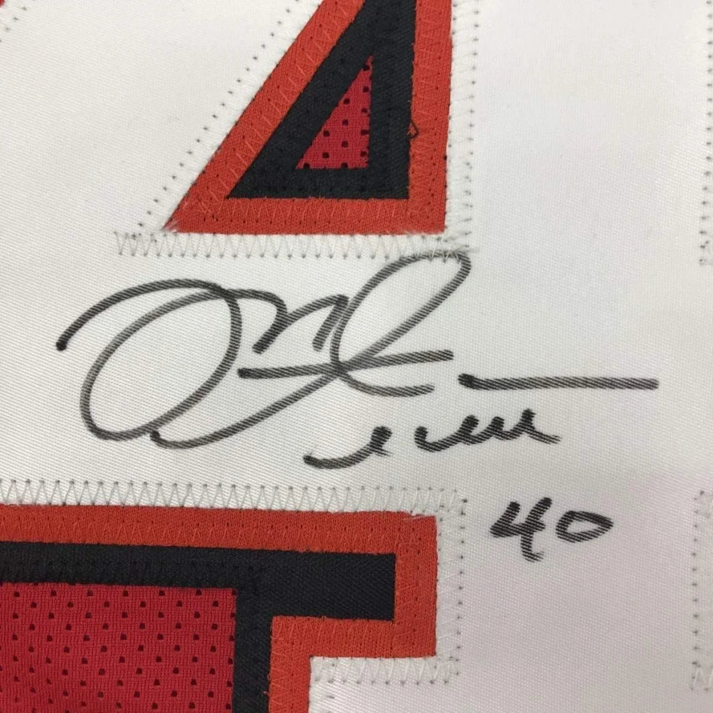 Framed autographed Mike Alstott Tampa Bay red jersey number 40 with JSA COA