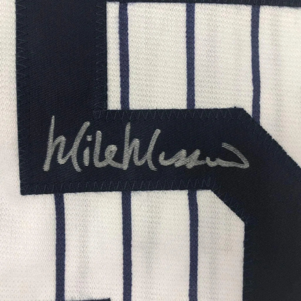 Framed Autographed Mike Mussina 35x39 New York Pinstripe Baseball Jersey JSA COA | Certified Authentic Signed Memorabilia | vintageantiquesgifts.com