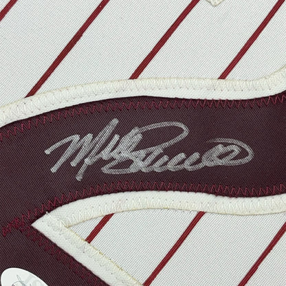 Framed Autographed Mike Schmidt 35x39 Philadelphia Pinstripe Baseball Jersey JSA COA | Certified Authentic Signed Memorabilia | vintageantiquesgifts.com