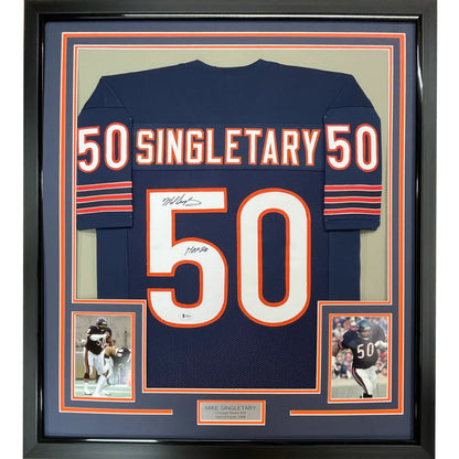 Framed Autographed Mike Singletary HOF 98 35x39 Chicago Blue Football Jersey JSA COA | Hall of Fame Sports Memorabilia | vintageantiquesgifts.com