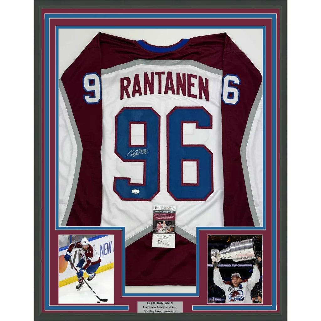 Framed Mikko Rantanen Colorado Avalanche jersey with JSA COA perfect for your man cave