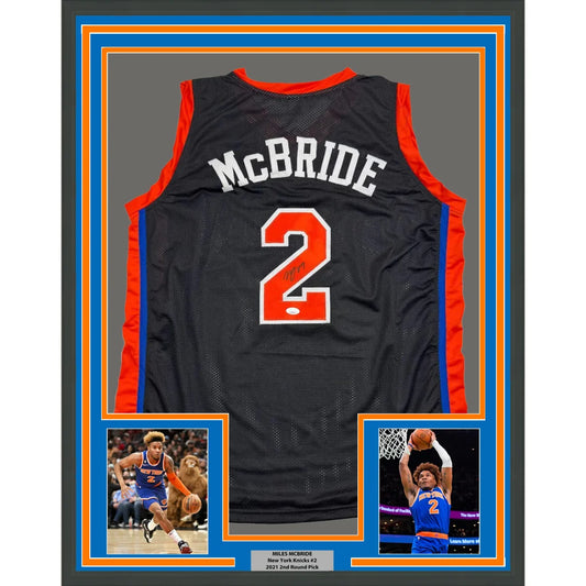 Framed Autographed Miles Deuce McBride 35x39 New York Black Basketball Jersey JSA COA | Hall of Fame Sports Memorabilia | vintageantiquesgifts.com