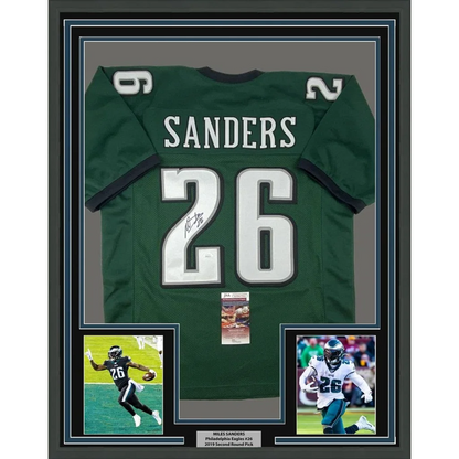 Framed Autographed Miles Sanders 35x39 Philadelphia Green Football Jersey JSA COA | Hall of Fame Sports Memorabilia | vintageantiquesgifts.com