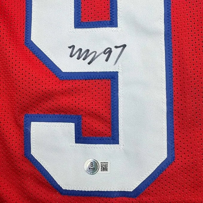 Framed Autographed Milton Williams 35x39 New England Red Football Jersey Beckett BAS COA | Certified Authentic Signed Memorabilia | vintageantiquesgifts.com