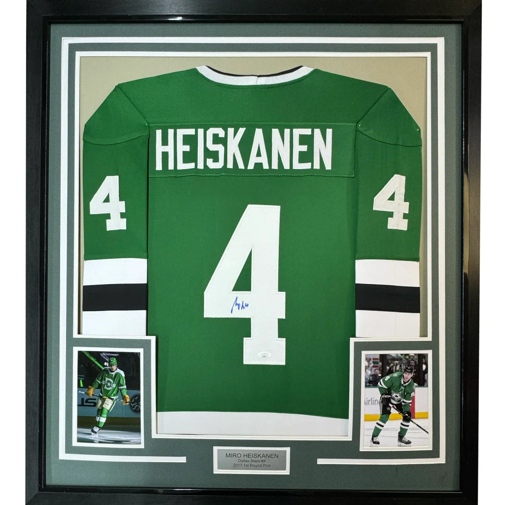 Framed Autographed Miro Heiskanen 35x39 Dallas Green Retro Hockey Jersey JSA COA | Hall of Fame Sports Memorabilia | vintageantiquesgifts.com