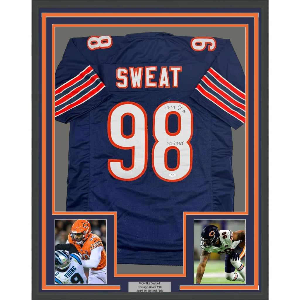 Framed autographed Number 8 Football Jersey with player photos ready for wall display