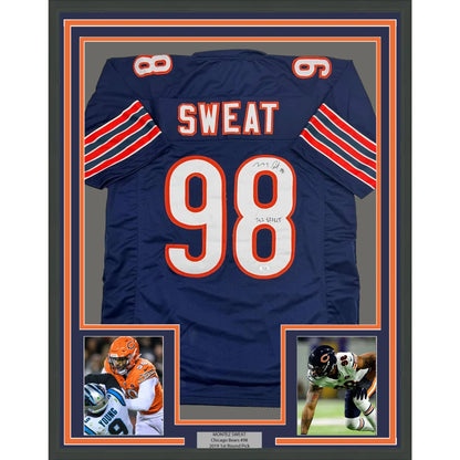 Framed autographed Number 8 Football Jersey with player photos ready for wall display