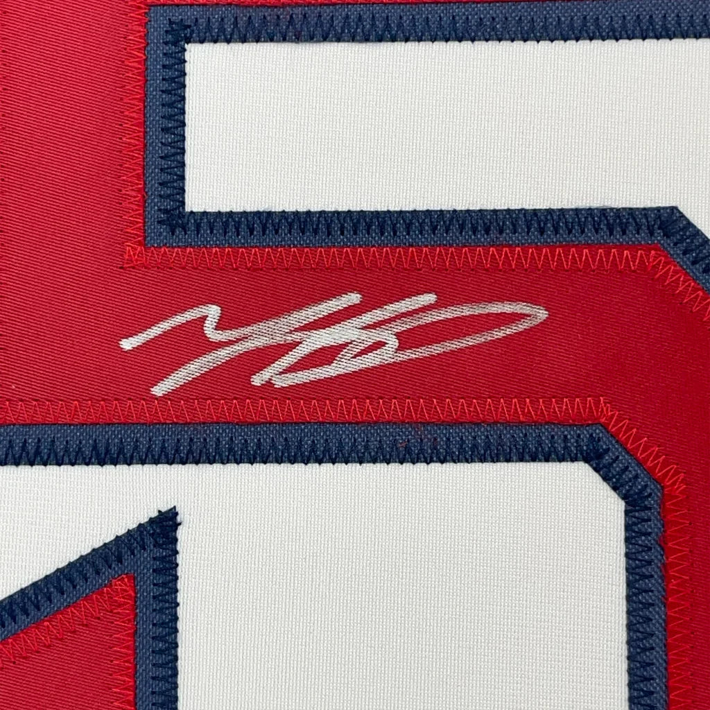 Autographed Red and White Mookie Betts Jersey with Blue Trim for Fan Cave Display