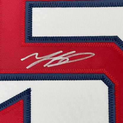 Autographed Red and White Mookie Betts Jersey with Blue Trim for Fan Cave Display