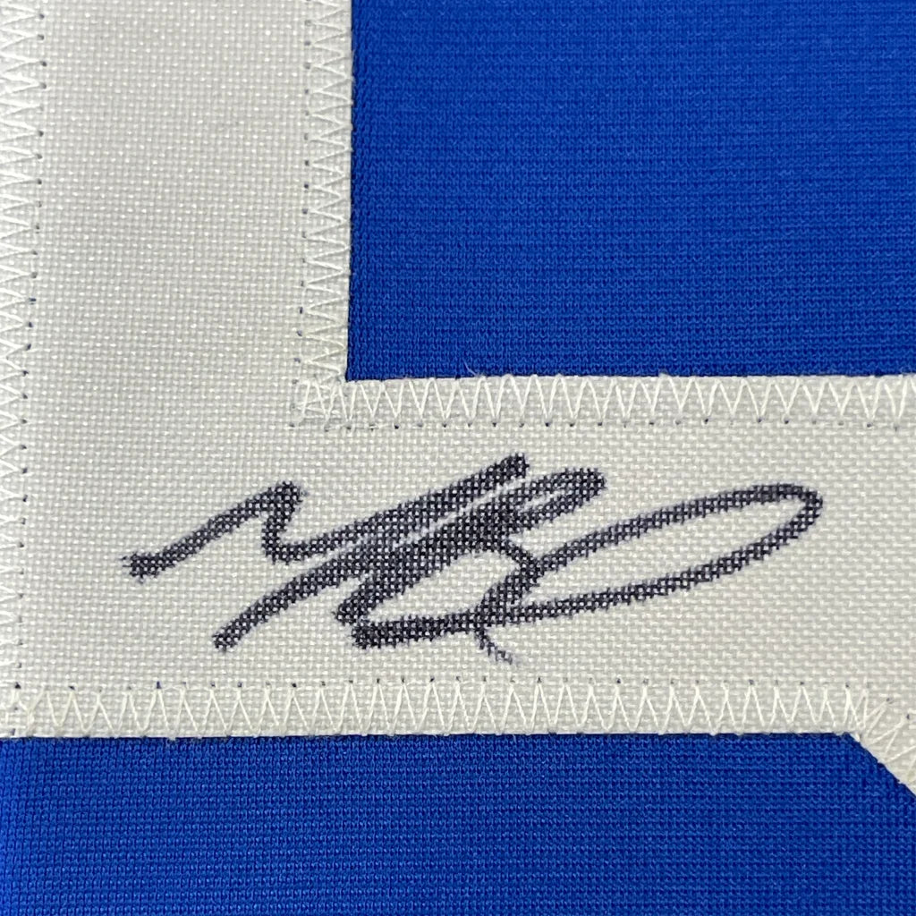 Framed autographed Mookie Betts LA Dodgers blue jersey with JSA COA