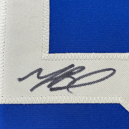 Framed autographed Mookie Betts LA Dodgers blue jersey with JSA COA