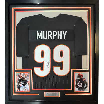 Professionally framed Myles Murphy Cincinnati black football jersey with player photos and nameplate