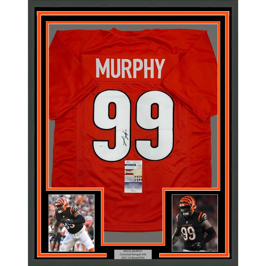 Professionally framed Myles Murphy Bengals jersey with player photos for your man cave