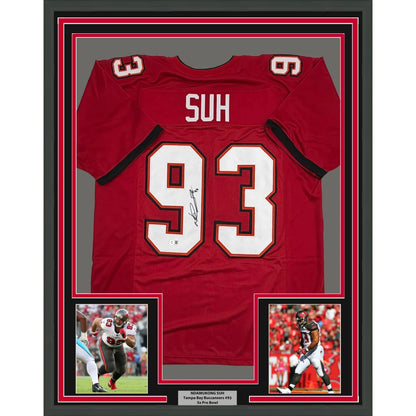 Framed Autographed Ndamukong Suh 35x39 Tampa Bay Red Football Jersey Beckett BAS COA | Hall of Fame Sports Memorabilia | vintageantiquesgifts.com