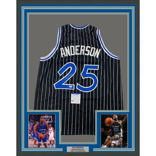 Framed Nick Anderson signed Orlando Magic jersey with player photos for collectors