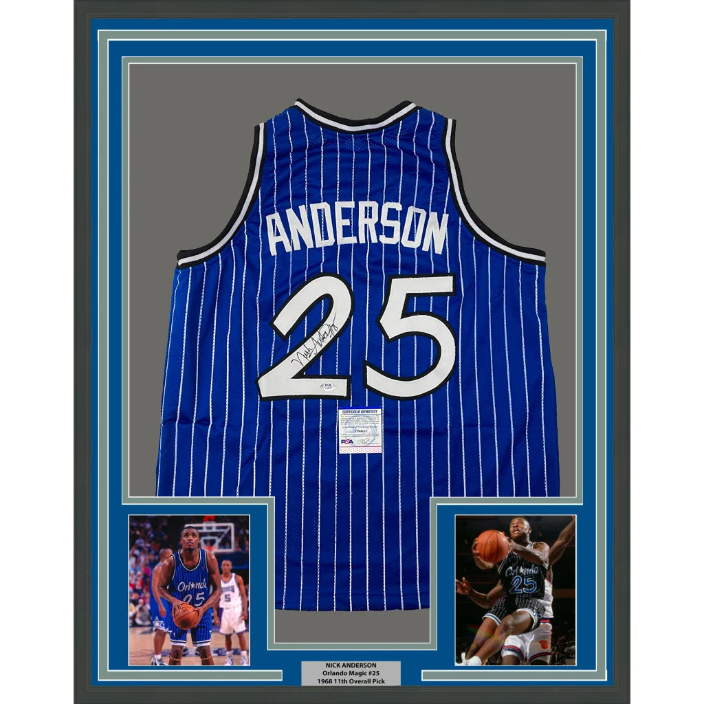 Framed autographed Nick Anderson Orlando Magic blue pinstripe jersey #25 PSA/DNA