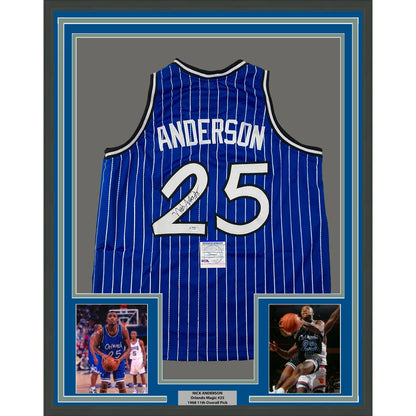 Framed autographed Nick Anderson Orlando Magic blue pinstripe jersey #25 PSA/DNA