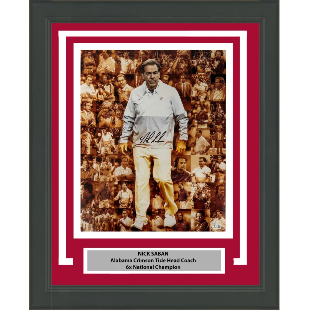 Professionally framed Nick Saban Alabama Crimson Tide man cave photo montage