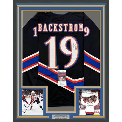 Framed Autographed Nicklas Backstrom 35x39 Washington Black Retro Hockey Jersey JSA COA | Hall of Fame Sports Memorabilia | vintageantiquesgifts.com
