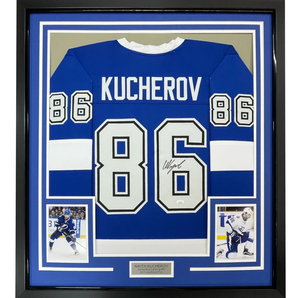 Framed signed Nikita Kucherov Tampa Bay Lightning jersey ready to hang on your wall