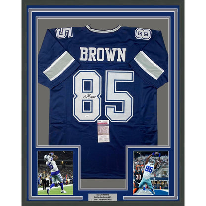 Framed Dez Bryant signed Cowboys jersey with two photos, perfect for display