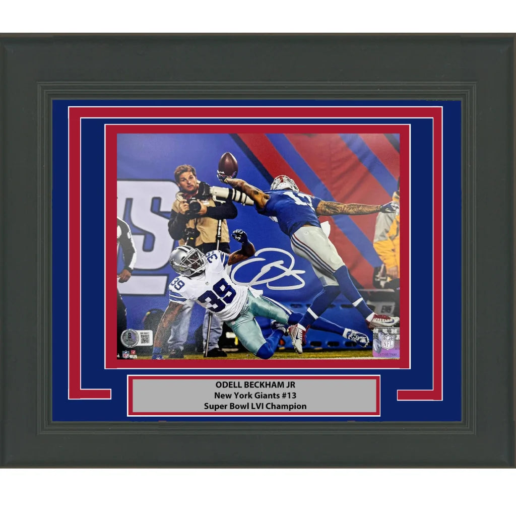 Framed autographed Odell Beckham Jr. The Catch New York Giants 8x10 photo with BAS COA