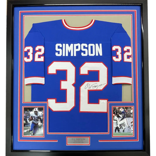 Professionally framed OJ Simpson jersey with JSA COA autograph and photos