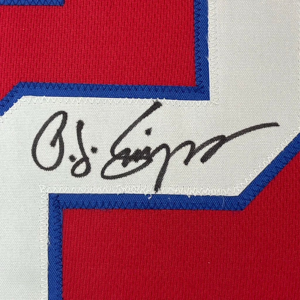 Framed Autographed OJ O.J. Simpson 35x39 Buffalo Red Football Jersey JSA COA | Certified Authentic Signed Memorabilia | vintageantiquesgifts.com
