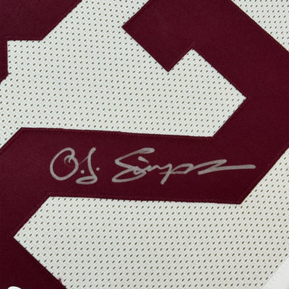 Framed autographed O.J. Simpson USC Trojans white mesh jersey with o.j. signature JSA COA