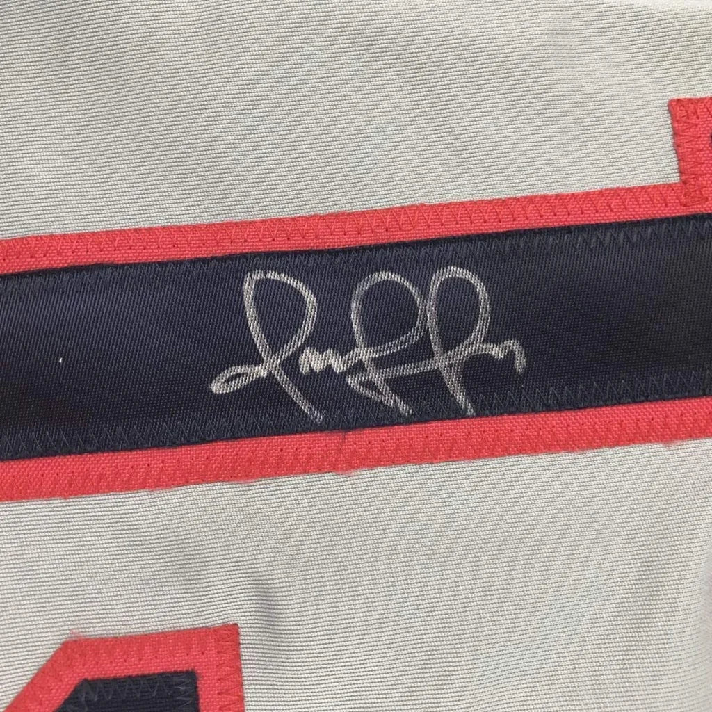 Framed autographed Omar Vizquel Cleveland gray baseball jersey back