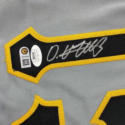 Framed autographed Oneil Cruz Pittsburgh gray jersey with black-yellow patch