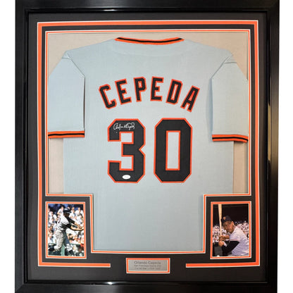 Framed autographed Orlando Cepeda gray jersey with number 30 JSA COA