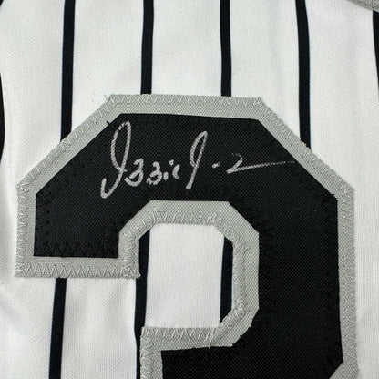 Framed Autographed Ozzie Guillen 35x39 Chicago Pinstripe Baseball Jersey JSA COA | Certified Authentic Signed Memorabilia | vintageantiquesgifts.com