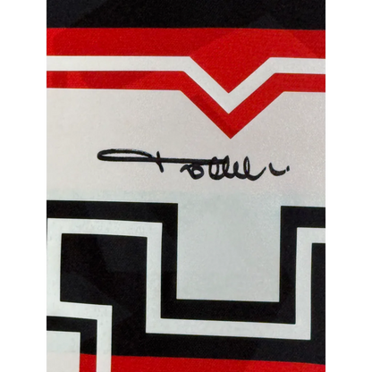 Framed autographed Paolo Maldini AC Milan jersey signature with red black patterns, Beckett BAS COA