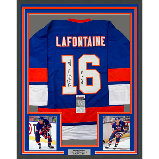 Framed York Blue Hockey Jersey with autograph, perfect for your man cave display