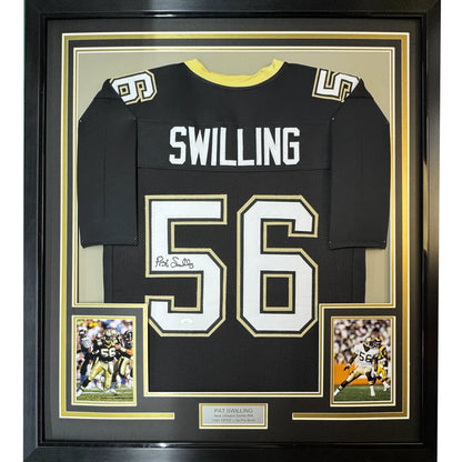 Framed Autographed Pat Swilling 35x39 New Orleans Black Football Jersey JSA COA | Hall of Fame Sports Memorabilia | vintageantiquesgifts.com