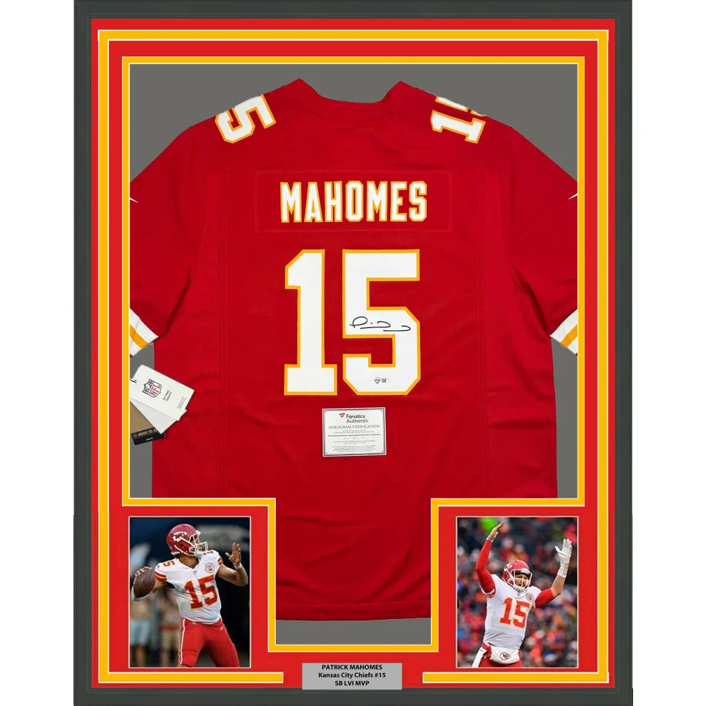 Framed Patrick Mahomes Chiefs Red signed jersey with display photos and certification