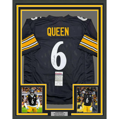 Framed Pittsburgh Steelers Patrick Queen signed jersey with two action photos ready to hang