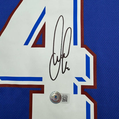 Framed Autographed Patrick Vieira 35x39 France French National Team Blue Soccer Jersey Beckett BAS COA | Certified Authentic Signed Memorabilia | vintageantiquesgifts.com