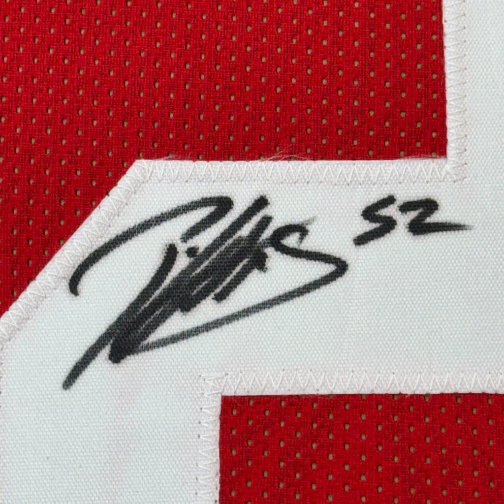 Framed autographed Patrick Willis red 49ers jersey with Pitts 52 signature patch