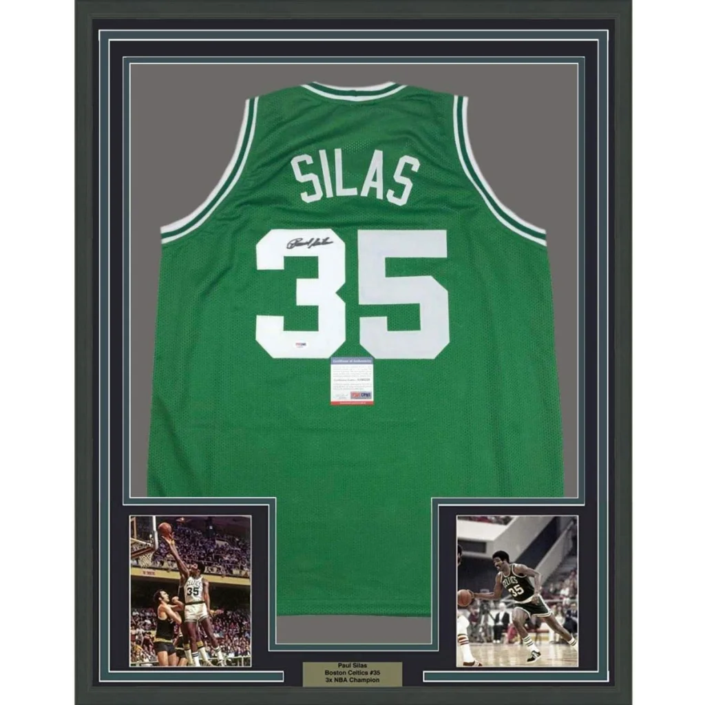 Framed Paul Silas Celtics jersey with PSA DNA autograph perfect for your man cave