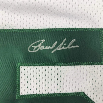Framed autographed Paul Silas Boston white mesh jersey with signature patch