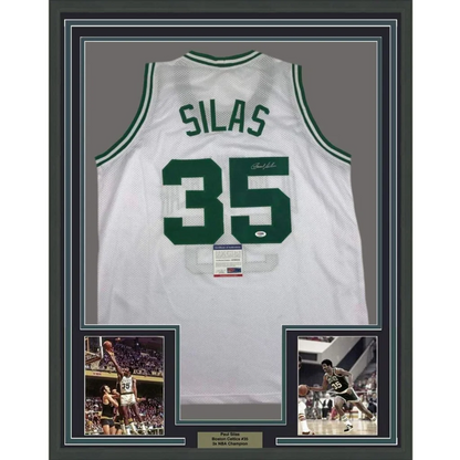 Framed autographed Paul Silas Boston Celtics white jersey back with number 35