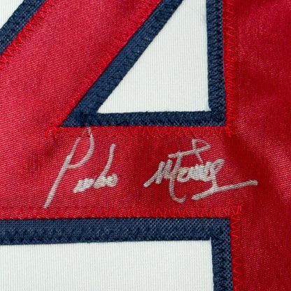 Red and white Boston White Pedro Martinez autographed jersey, professionally framed for display