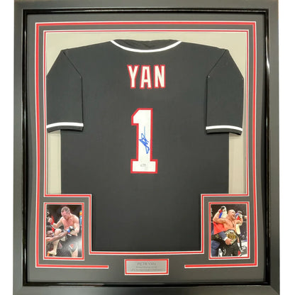 Autographed Yan Fighter Jersey in frame with fighter photos and nameplate ready to hang